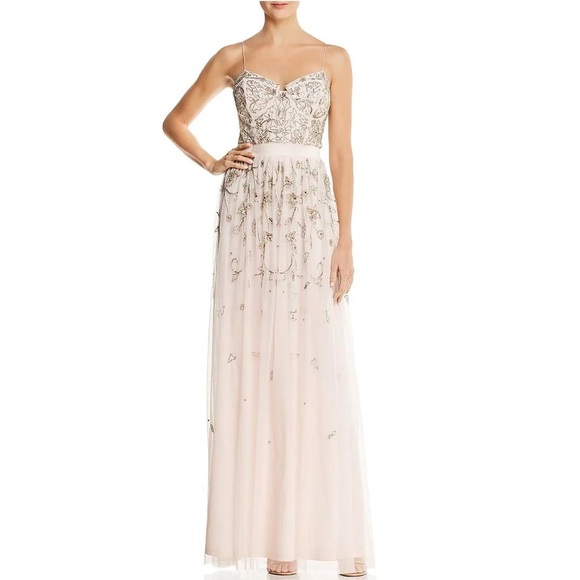 Aidan Mattox Pink Blush Embellished Beaded Floral Tea Length Dress - Picture 4 of 17